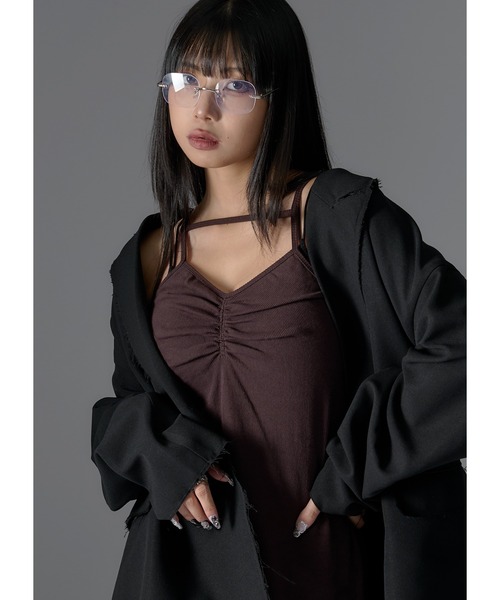 Adoon plain（アドーンプレーン）の「【カップ付き】ストラップリブキャミワンピース（ワンピース・レディース・グレー/ブラック/ダークブラウン・FREE）」の16枚目の写真