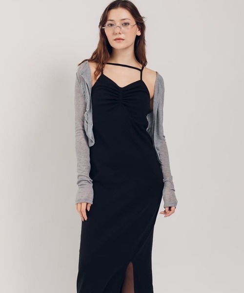 Adoon plain（アドーンプレーン）の「【カップ付き】ストラップリブキャミワンピース（ワンピース・レディース・グレー/ブラック/ダークブラウン・FREE）」の21枚目の写真