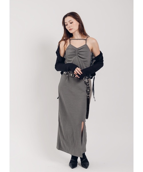 Adoon plain（アドーンプレーン）の「【カップ付き】ストラップリブキャミワンピース（ワンピース・レディース・グレー/ブラック/ダークブラウン・FREE）」の22枚目の写真