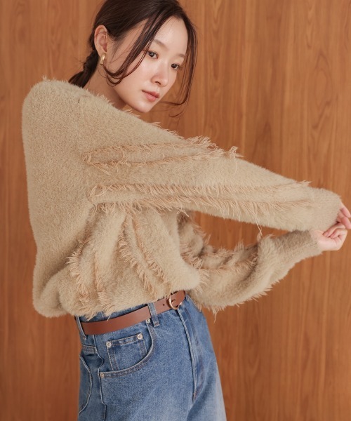 Bab(バブ)の「シャギーフリンジニット(ニット/セーター・レディース・ベージュ/グレー・FREE)」の19枚目の写真