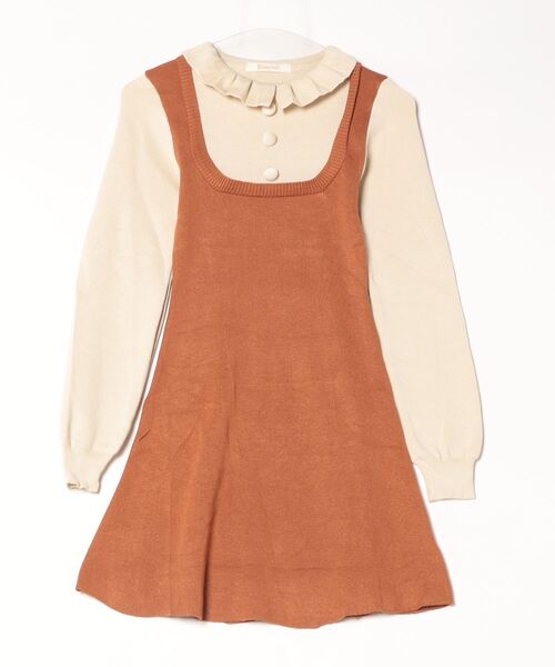 Dream garden(ドリームガーデン)の「フリル襟配色ニットワンピース(ワンピース・レディース・ボルドー/キャメル/ブラック/ホワイト・L/M)」の15枚目の写真