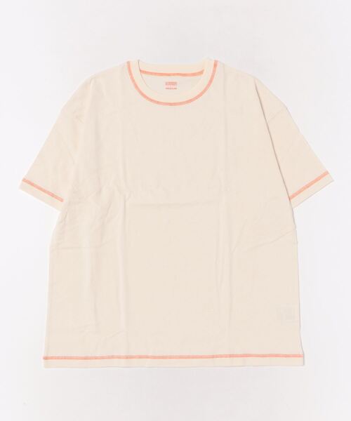 UNIVERSAL OVERALL(ユニバーサルオーバーオール)の「UNIVERSAL OVERALL / 2P両面飾りカバーステッチ生成りTEE / UVOP-007(Tシャツ/カットソー・メンズ・ブラック/オレンジ・MEDIUM/LARGE/X-LARGE/SMALL)」の3枚目の写真