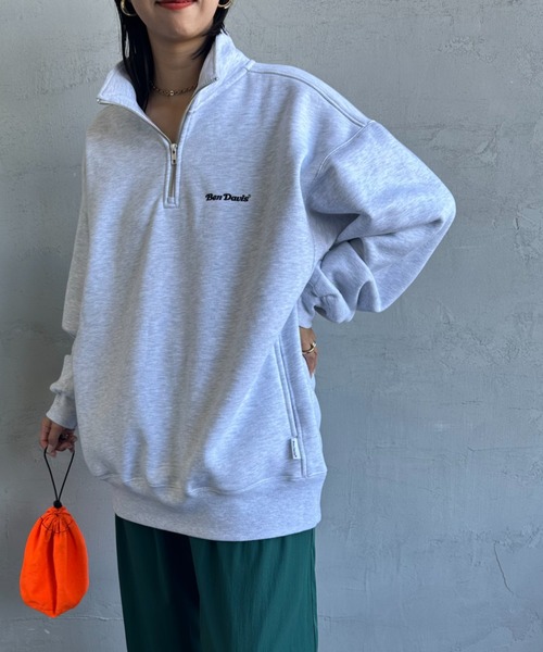 【セール】[BEN DAVIS/ベンデイビス] ワンポイント刺繍ロゴ ヘビーウェイト ハーフジップスウェット（スウェット）｜BEN DAVIS（ベンデイビス）
