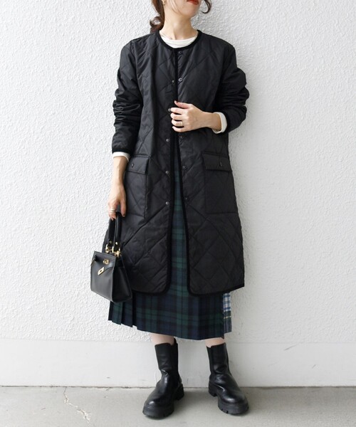 TAION：＜手洗い可能＞ パイピング クルーネック ロングダウンコート TAION（タイオン）の「TAION:〈手洗い可能〉パイピング クルーネック