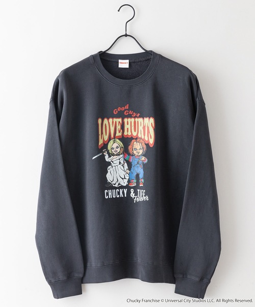 JEANS MATE(ジーンズメイト)の「【Child's Play/チャイルドプレイ】オリジナルデザイン 裏起毛パウダーブリーチ加工クルーネックスウェット チャッキー ティファニー(スウェット・メンズ・ブルー系その他/ブラック系その他・LARGE/MEDIUM/X-LARGE)」の4枚目の写真