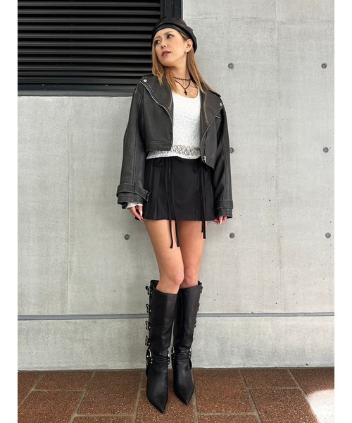 EGOIST(エゴイスト)の「リボンプリーツミニスカート(スカート・レディース・ブラック/グレー・S/M)」の13枚目の写真