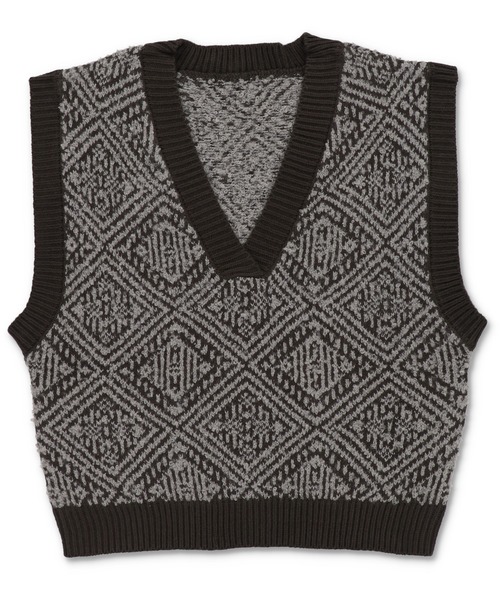 Lull（ルル）の「【Lull / ルル】セットアップ対応 / ジオメトリックニットベスト（ニット/セーター・レディース・ベージュ/グレー・ONESIZE）」の4枚目の写真