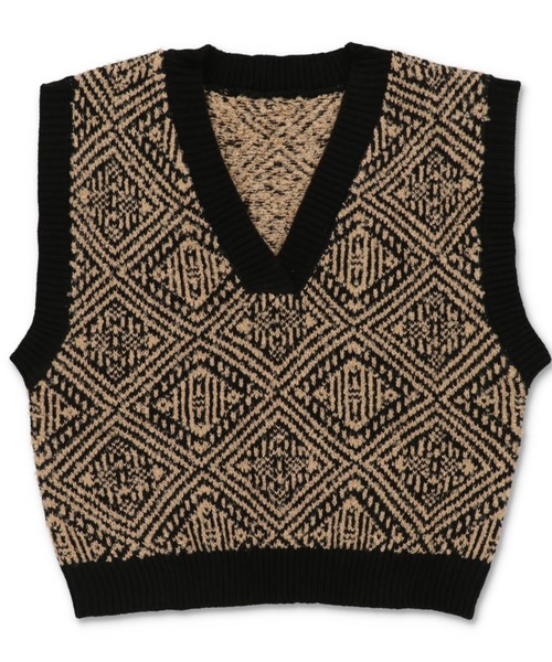 Lull（ルル）の「【Lull / ルル】セットアップ対応 / ジオメトリックニットベスト（ニット/セーター・レディース・ベージュ/グレー・ONESIZE）」の3枚目の写真