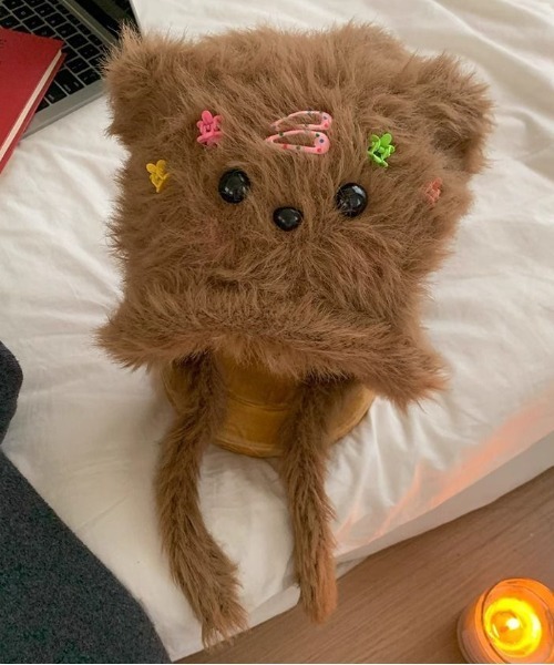 WEGO（ウィゴー）の「WEGO/フワフワワンちゃんニットキャップ/ビーニー（ニットキャップ/ビーニー・レディース・ブラウン/ホワイト・FREE）」の2枚目の写真