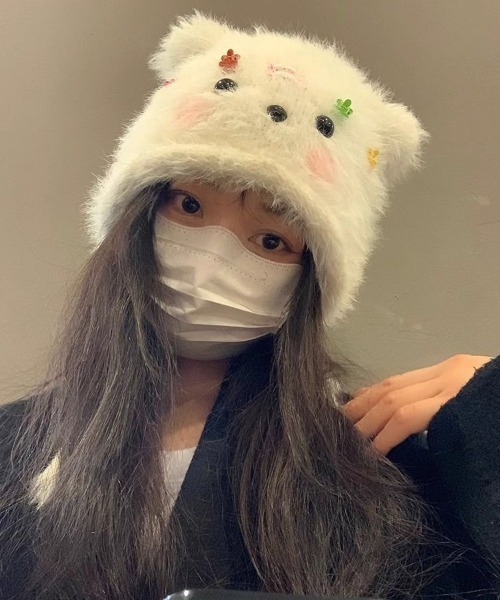 WEGO（ウィゴー）の「WEGO/フワフワワンちゃんニットキャップ/ビーニー（ニットキャップ/ビーニー・レディース・ブラウン/ホワイト・FREE）」の5枚目の写真