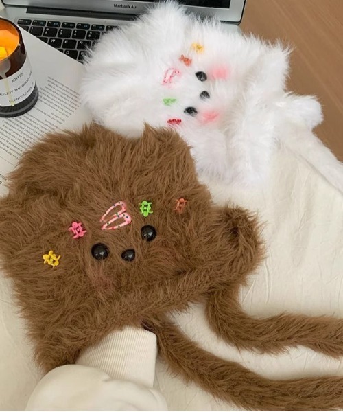 WEGO（ウィゴー）の「WEGO/フワフワワンちゃんニットキャップ/ビーニー（ニットキャップ/ビーニー・レディース・ブラウン/ホワイト・FREE）」の6枚目の写真