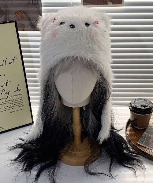 WEGO（ウィゴー）の「WEGO/フワフワワンちゃんニットキャップ/ビーニー（ニットキャップ/ビーニー・レディース・ブラウン/ホワイト・FREE）」の7枚目の写真