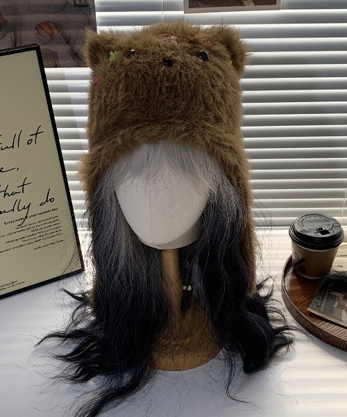 WEGO（ウィゴー）の「WEGO/フワフワワンちゃんニットキャップ/ビーニー（ニットキャップ/ビーニー・レディース・ブラウン/ホワイト・FREE）」の9枚目の写真