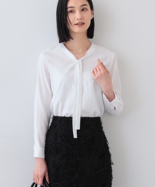 INDIVI（インディヴィ）の「【洗える】ストライプドビー ボウタイブラウス（シャツ/ブラウス・レディース・ライトグレー/ホワイト/オレンジ系/グレー系その他6・05/13/15 /19/36/38/40）」の5枚目の写真