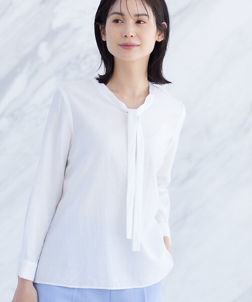 INDIVI（インディヴィ）の「【洗える】ストライプドビー ボウタイブラウス（シャツ/ブラウス・レディース・ライトグレー/ホワイト/オレンジ系/グレー系その他6・05/13/15 /19/36/38/40）」の7枚目の写真