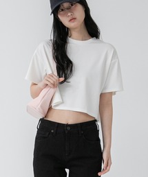 クルーネックベーシッククロップドTシャツ/【ZOZO限定】短丈 コンパクト 韓国 カットソー ホワイト 白T ブラック グレー