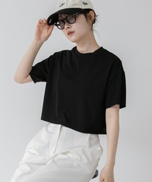 クルーネックベーシッククロップドTシャツ/【ZOZO限定】短丈 コンパクト 韓国 カットソー ホワイト 白T ブラック グレー