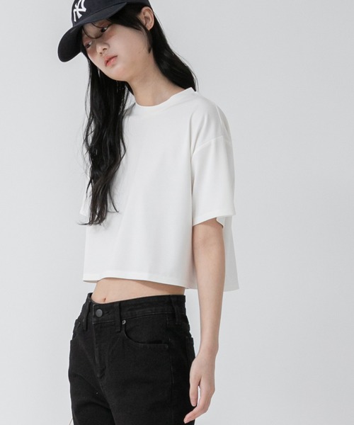 HEILIS(ヘイリス)の「クルーネックベーシッククロップドTシャツ/【ZOZO限定】短丈 コンパクト 韓国 カットソー ホワイト 白T ブラック グレー(Tシャツ/カットソー・レディース・ブラック/グレー/オフホワイト・FREE)」の14枚目の写真