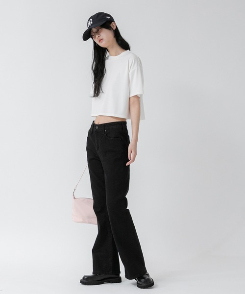 HEILIS(ヘイリス)の「クルーネックベーシッククロップドTシャツ/【ZOZO限定】短丈 コンパクト 韓国 カットソー ホワイト 白T ブラック グレー(Tシャツ/カットソー・レディース・ブラック/グレー/オフホワイト・FREE)」の18枚目の写真