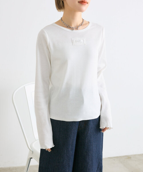 w closet(ダブルクローゼット)の「フリルネーム付テレコプルオーバー(Tシャツ/カットソー・レディース・オフホワイト/ブラック・FREE)」の10枚目の写真