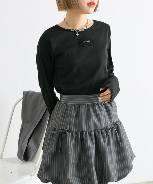 w closet(ダブルクローゼット)の「フリルネーム付テレコプルオーバー(Tシャツ/カットソー・レディース・オフホワイト/ブラック・FREE)」の14枚目の写真