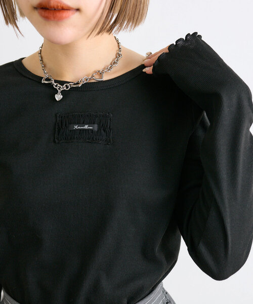 w closet(ダブルクローゼット)の「フリルネーム付テレコプルオーバー(Tシャツ/カットソー・レディース・オフホワイト/ブラック・FREE)」の19枚目の写真