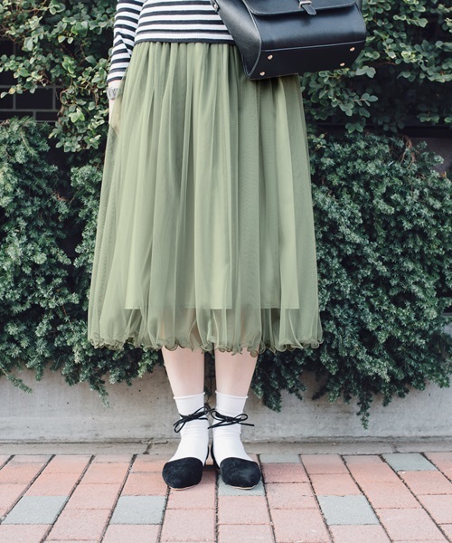 Khaju（カージュ）の「Khaju: チュールギャザースカート□（スカート・レディース・ライトグレー/キャメル/ベージュ/ライトブルーグレー/カーキ・ONE SIZE）」の4枚目の写真