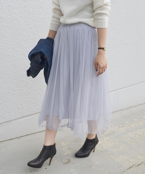 Khaju（カージュ）の「Khaju: チュールギャザースカート□（スカート・レディース・ライトグレー/キャメル/ベージュ/ライトブルーグレー/カーキ・ONE SIZE）」の3枚目の写真