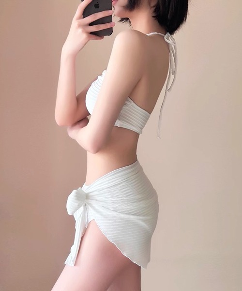 セール】[3点セット] ストラップレスビキニ+パレオ（水着