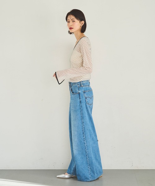 セール】2wayフロッキードットシアートップス（Tシャツ/カットソー