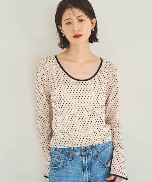 yoriフロッキードットカラーロンTee