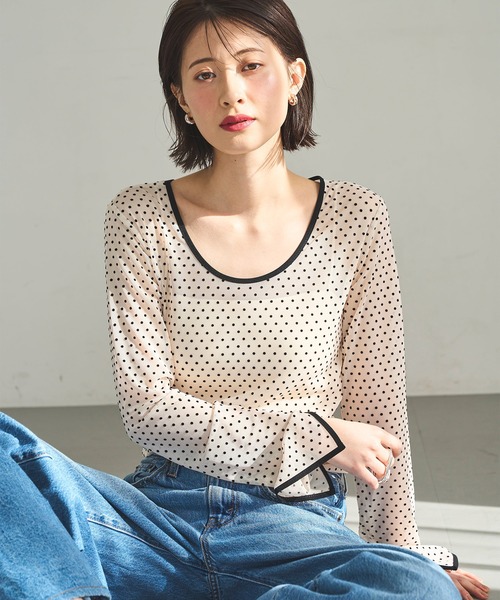 セール】2wayフロッキードットシアートップス（Tシャツ