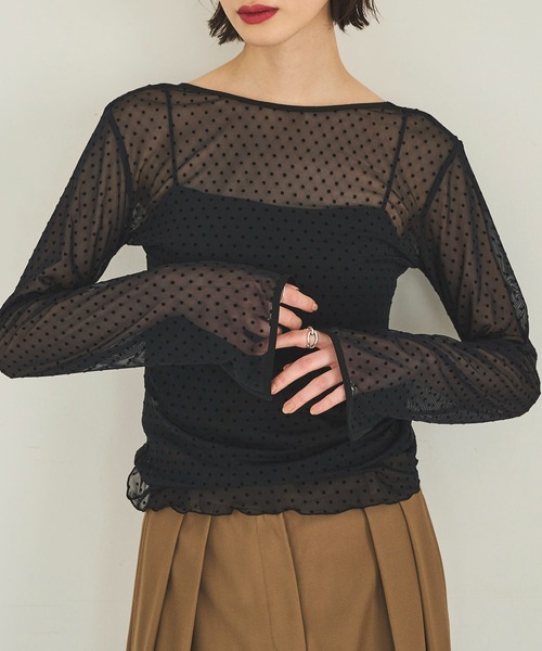 meilmada（メイルマダ）の「2wayフロッキードットシアートップス（Tシャツ/カットソー・レディース・アイボリー/ブラック・FREE）」の13枚目の写真