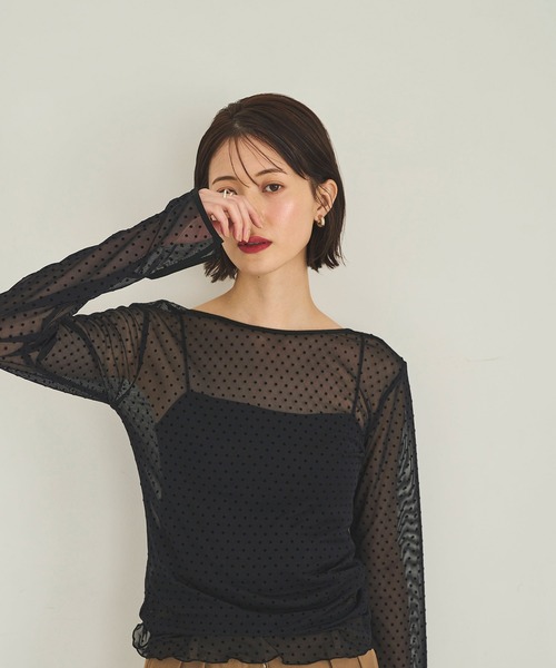 meilmada（メイルマダ）の「2wayフロッキードットシアートップス（Tシャツ/カットソー・レディース・アイボリー/ブラック・FREE）」の16枚目の写真