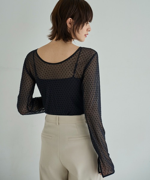 セール】2wayフロッキードットシアートップス（Tシャツ/カットソー