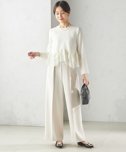 kaene(カエン)の「kaene:〈洗濯機可能〉フリル ペプラム ロング スリーブ ブラウス(セレモニー対応可)(シャツ/ブラウス・レディース・オフホワイト/ブラック・ONE SIZE)」の3枚目の写真