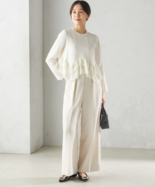 kaene(カエン)の「kaene:〈洗濯機可能〉フリル ペプラム ロング スリーブ ブラウス(セレモニー対応可)(シャツ/ブラウス・レディース・オフホワイト/ブラック・ONE SIZE)」の8枚目の写真