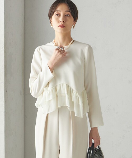 kaene(カエン)の「kaene:〈洗濯機可能〉フリル ペプラム ロング スリーブ ブラウス(セレモニー対応可)(シャツ/ブラウス・レディース・オフホワイト/ブラック・ONE SIZE)」の9枚目の写真