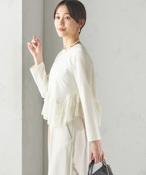 kaene(カエン)の「kaene:〈洗濯機可能〉フリル ペプラム ロング スリーブ ブラウス(セレモニー対応可)(シャツ/ブラウス・レディース・オフホワイト/ブラック・ONE SIZE)」の10枚目の写真