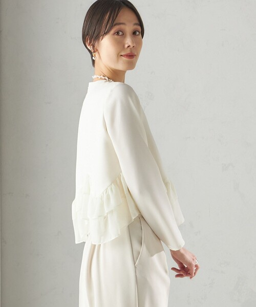 kaene(カエン)の「kaene:〈洗濯機可能〉フリル ペプラム ロング スリーブ ブラウス(セレモニー対応可)(シャツ/ブラウス・レディース・オフホワイト/ブラック・ONE SIZE)」の12枚目の写真