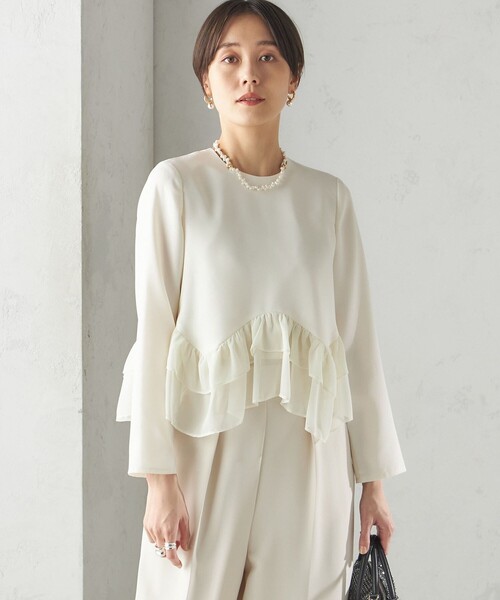 kaene(カエン)の「kaene:〈洗濯機可能〉フリル ペプラム ロング スリーブ ブラウス(セレモニー対応可)(シャツ/ブラウス・レディース・オフホワイト/ブラック・ONE SIZE)」の13枚目の写真