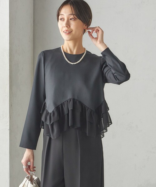 kaene(カエン)の「kaene:〈洗濯機可能〉フリル ペプラム ロング スリーブ ブラウス(セレモニー対応可)(シャツ/ブラウス・レディース・オフホワイト/ブラック・ONE SIZE)」の21枚目の写真