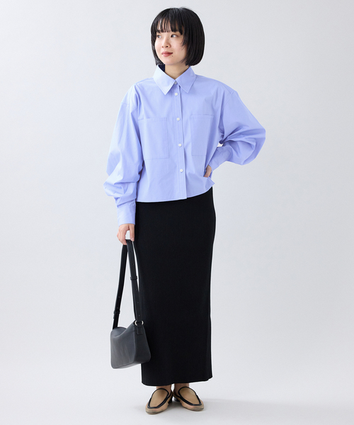 ◾️【ENFOLD】ハイカウント　タイプライター シャツ　ブラウス★美品★ブルー セール】ハイカウントタイプライターショートシャツ（シャツ/ブラウス