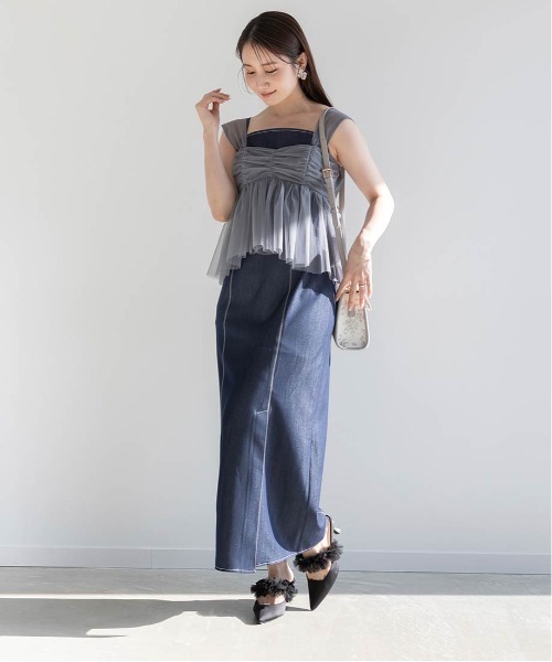 RANDA（ランダ）の「チュールブラウスセットワンピース（ワンピース・レディース・インディゴブルー/ブラック/ブルー・0/1）」の9枚目の写真