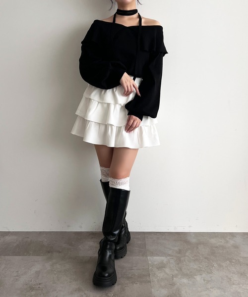 apres jour（アプレジュール）の「襟付きリボンオフショルニット（ニット/セーター・レディース・ブラック/オフホワイト・X-LARGE/フリー）」の14枚目の写真