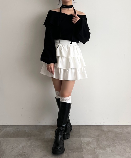 apres jour（アプレジュール）の「襟付きリボンオフショルニット（ニット/セーター・レディース・ブラック/オフホワイト・X-LARGE/フリー）」の15枚目の写真