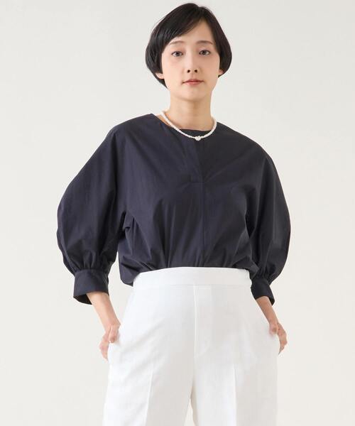 martinique（マルティニーク）の「ファブリックコンビプルオーバー（Tシャツ/カットソー・レディース・ネイビー/ベージュ/ホワイト/サックスブルー・FREE）」の4枚目の写真