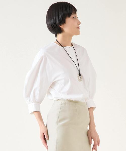 martinique（マルティニーク）の「ファブリックコンビプルオーバー（Tシャツ/カットソー・レディース・ネイビー/ベージュ/ホワイト/サックスブルー・FREE）」の5枚目の写真