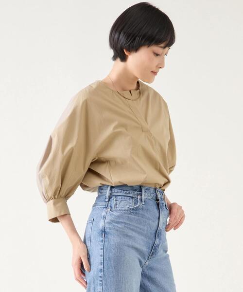 martinique（マルティニーク）の「ファブリックコンビプルオーバー（Tシャツ/カットソー・レディース・ネイビー/ベージュ/ホワイト/サックスブルー・FREE）」の12枚目の写真