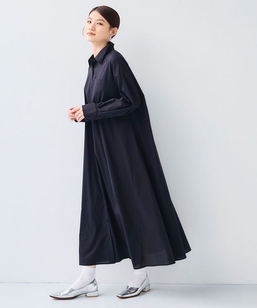 CROSS FUNCTION(クロスファンクション)の「《シワになりにくい》サマ美え ボリュームシャツワンピース【CF/クロスファンクション】(ジャンパースカート・レディース・ブルー/ブラック・LL/L/M)」の1枚目の写真